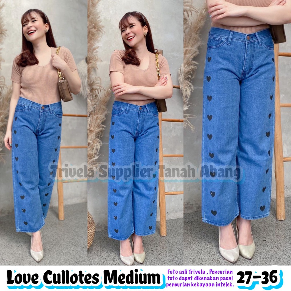 Kulot Jeans Love Medium Blue / Kulot Love Wanita / Love Cullotes