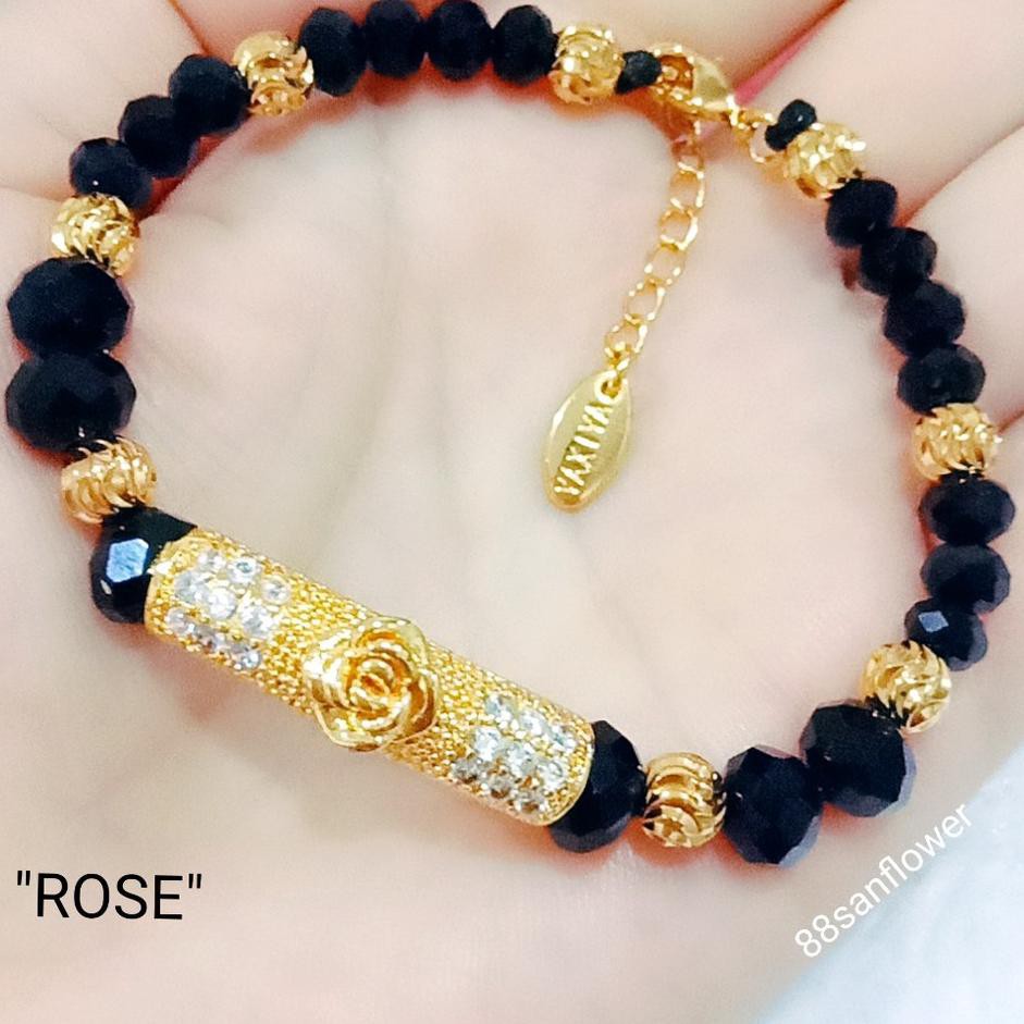 Ready Gelang Kristal Mewah ROSE Square Love Batu Hitam Perhiassn XUPING Lapis Emas 0IA