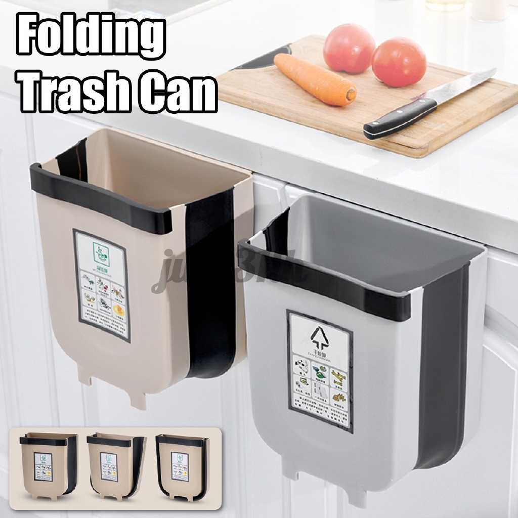 Good Quality 9l Folding Waste Bin Kitchen Cabinet Door Hanging Trash Can Storage Bathroom Car Shopee Indonesia