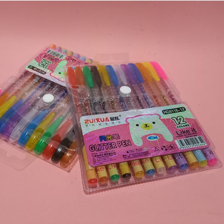 Pulpen gliter warna zuixua / gliter gel pen / gliter pen warna 12 warna