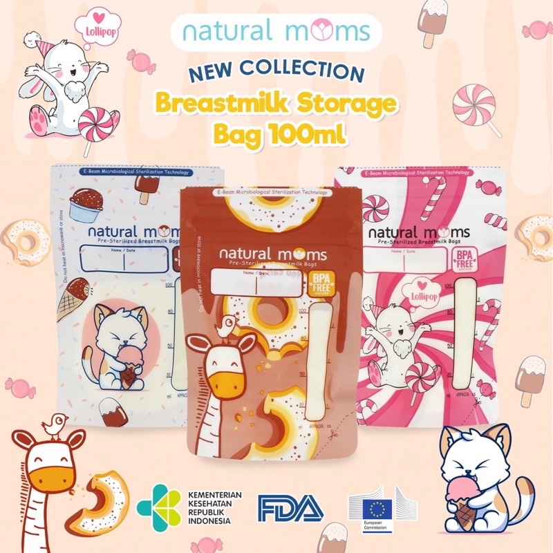 Natural Moms Breast Milk Bag 100ml 30pcs Tempat Simpan Asi Kantong Asi 100ml 30pcs BPA free