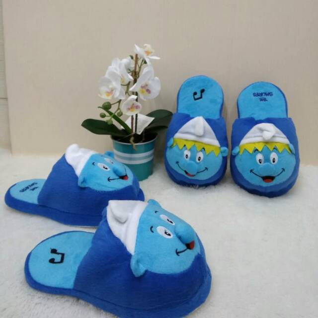 Sandal boneka smurf 25cm/sandal dewasa/Sandal Lantai/Sandal Karakter/Sandal Bulu