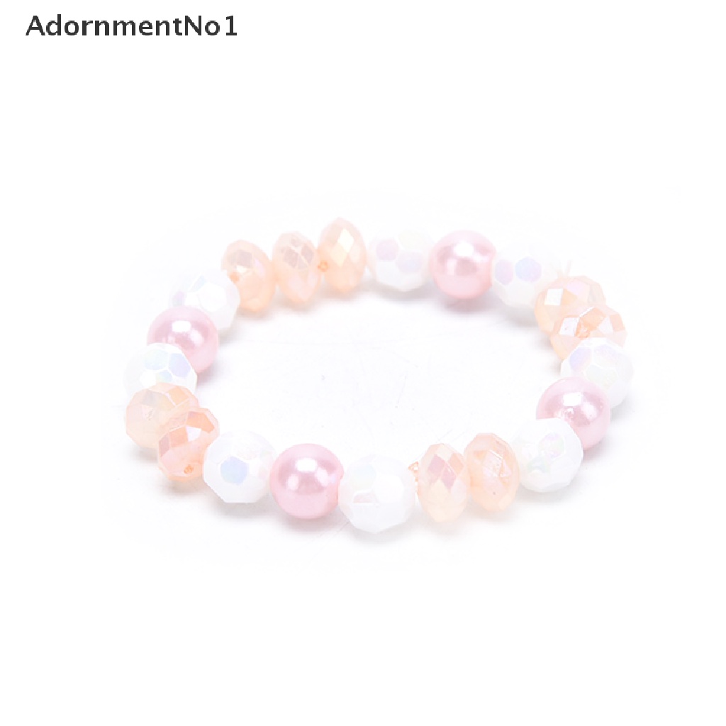 (AdornmentNo1) 2pcs / set Gelang Tangan Elastis Aksen Bunga + Manik-Manik Untuk Perhiasan Anak Perempuan