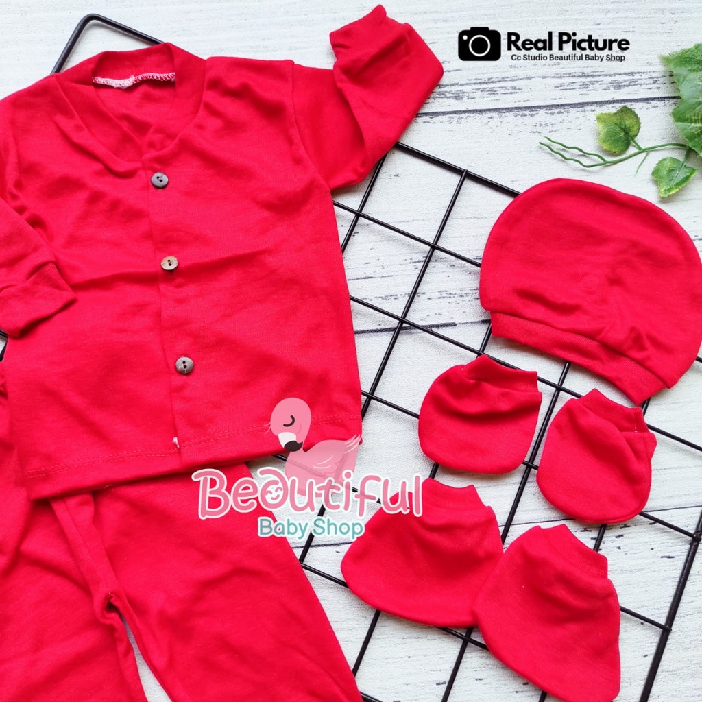 Baby.ou - 4in1 Baju Bayi Baru Lahir Usia 0-3 Bulan / Setelan Baju Bayi Panjang / Piyama Bayi Baru Lahir Polos