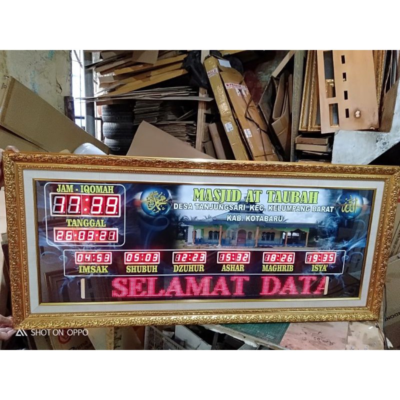 Jam Masjid Digital Waktu Sholat Running Text CUSTOM NAMA 60 x 140 cm