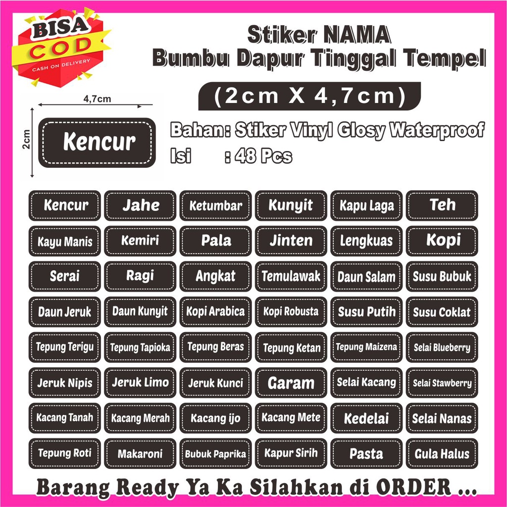 

[COD] Stiker Label Bumbu Dapur Organizer Pantry Waterproof isi 48Pcs Ready