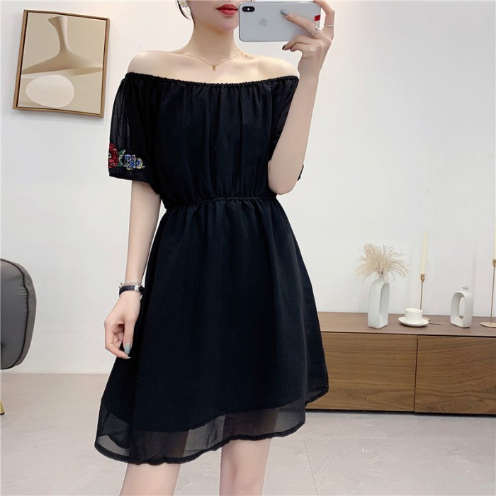 IDR-22 high quality simple aksen sleeve midi dress import korea jepang