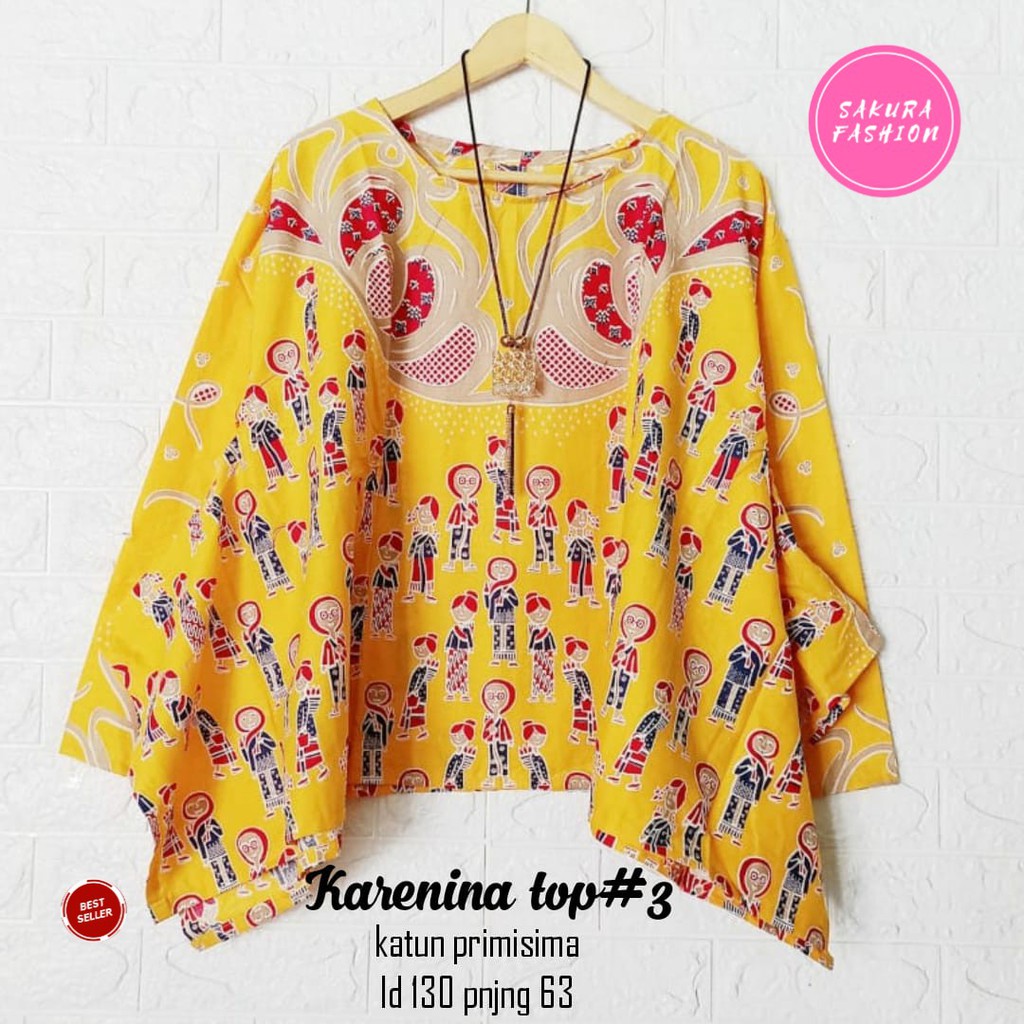 Karenina top #3 batik wanita atasan super jumbo LD 130 cm /batik modern blouse batik kantor