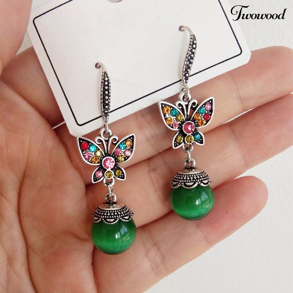 1 Pasang Anting Juntai Bentuk Kupu-Kupu Aksen Berlian Imitasi Tahan Lama Untuk Pernikahan