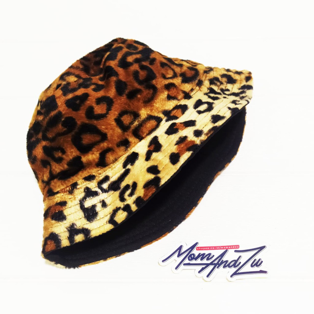 Topi Bucket Motif Bludru Leopard Topi Mancing Pantai Bucket Hat