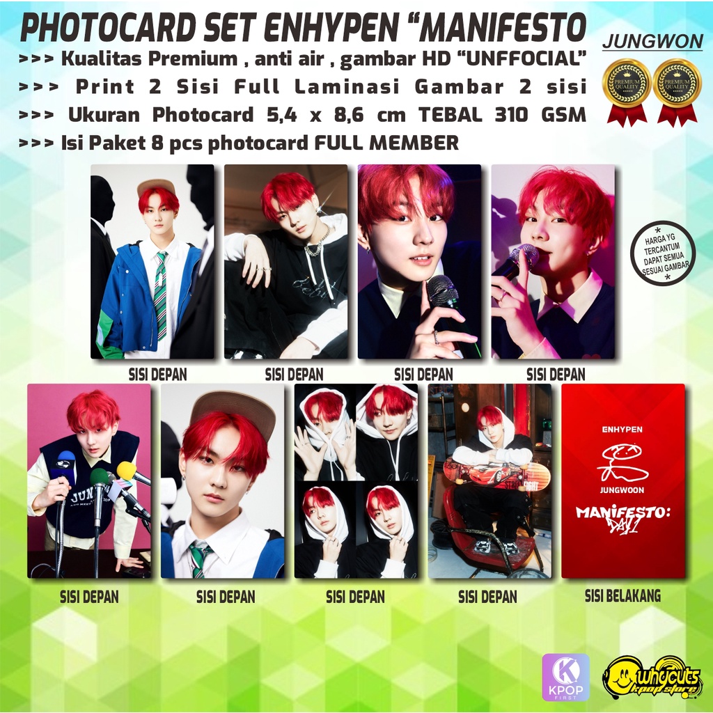 PHOTOCARD FULL SET UNOFFICIAL PREMIUM ENHYPEN MANIFESTO / PRINT 2 SISI FULL LAMINASI GLOSSY / ANTI AIR