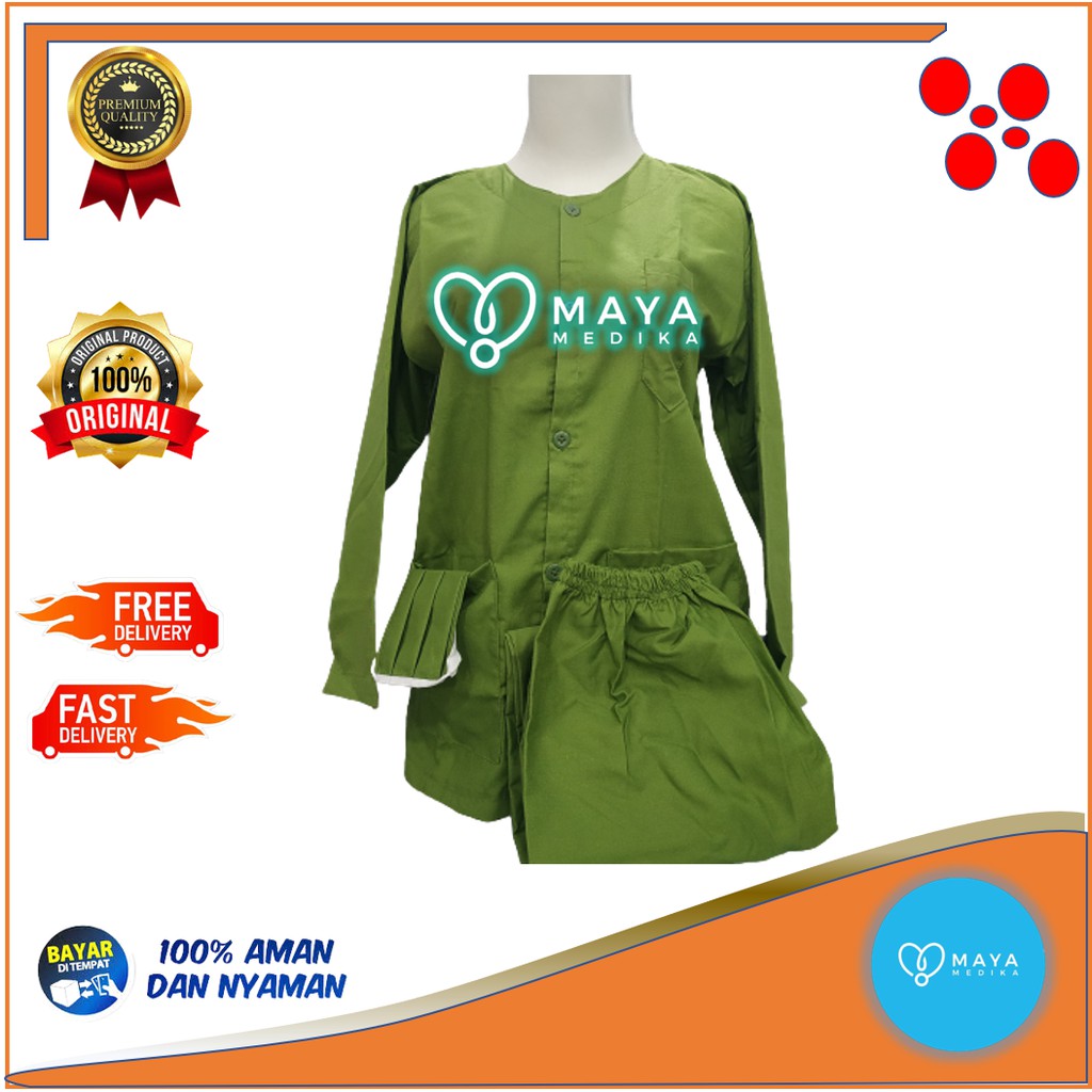 Baju OK / Hijau Army / Lengan Panjang / Baju Kancing/ Celana Karet