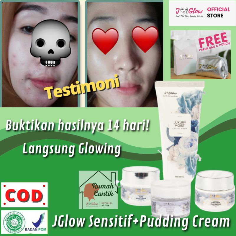Jglow skincare paket perawatan kecantikan sabun krim pemutih glowing wajah sensitif jerawat