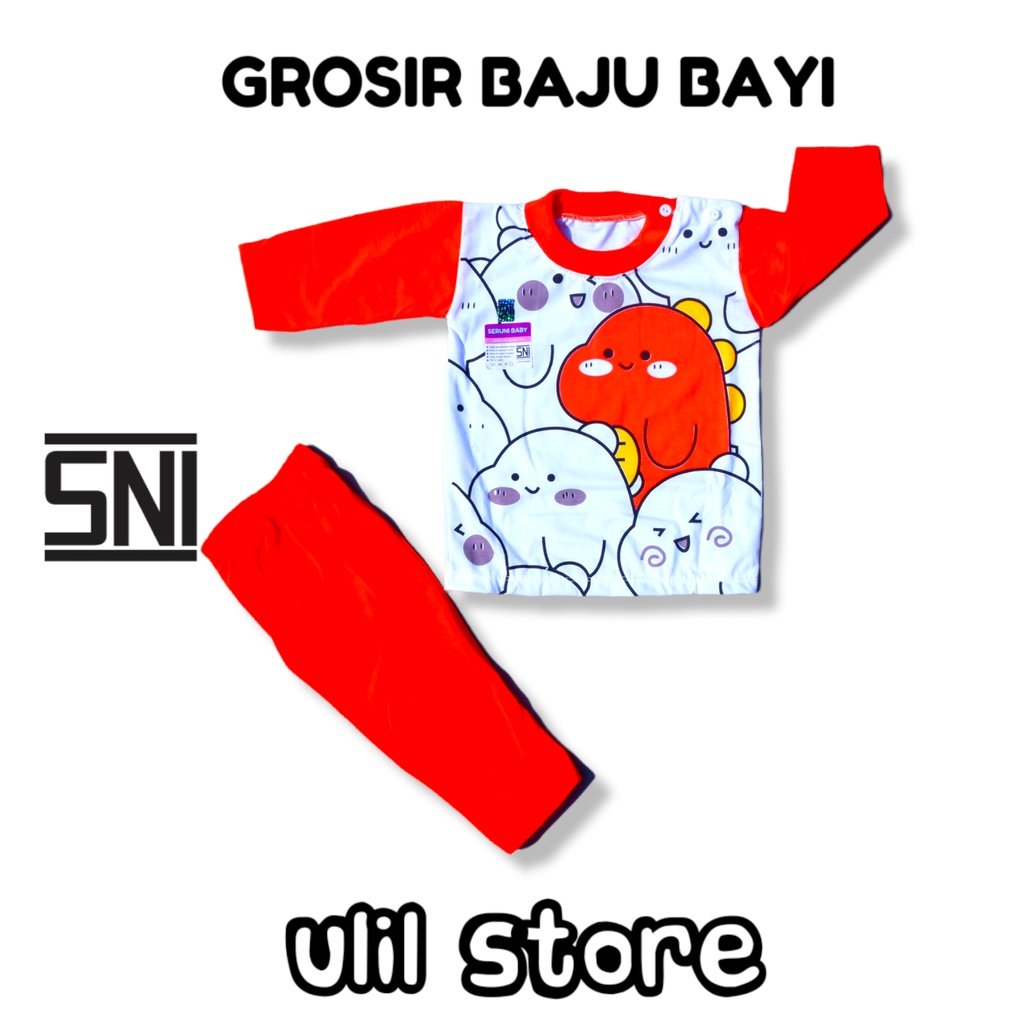 Setelan Baju Bayi Panjang Kancing Pundak NDL Motif
