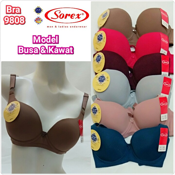 Bra SOREX 9808 SILKY SOFT BH Wanita Busa kawat Polos 3/4 cup BK Kait 2 sz 34 36 38