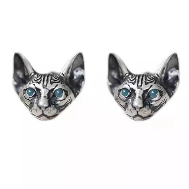 Anting Bentuk Kucing Bahan Stainless Gaya Retro Untuk Pria Dan Wanita