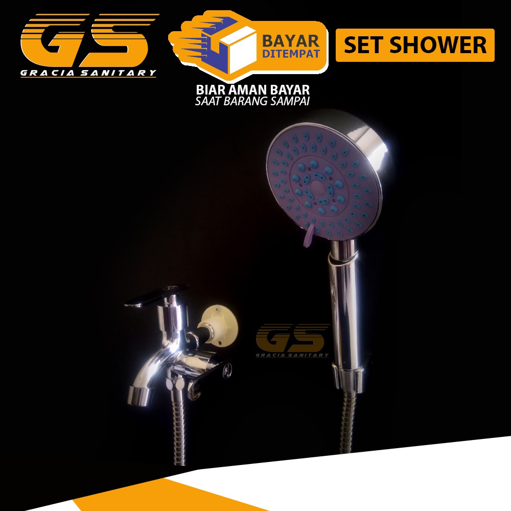 Kran Shower Cabang Besi Baling Keran Air Nikel Double Spot / Kran Shower SET Keran Cabang Gravino 1082 Wall Tembok Hand Shower 8043