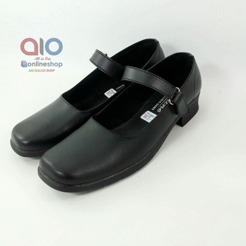 Aline Sepatu Pantofel Wanita Hitam Hak 3 Cm Cewek Sekolah Kantor Paskibraka Paskib Paskibra A01