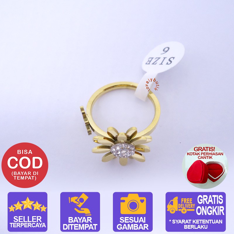 Lovelybutik Cincin Titanium Anti karat Crisan Cincin Wanita Terbaru Model Bunga Crysant BONUS KOTAK