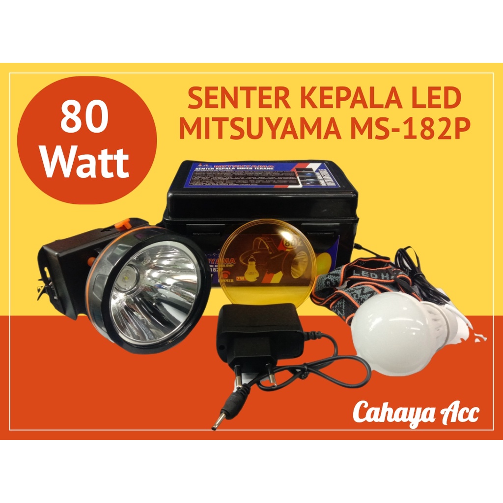 Mitsuyama Senter Kepala LED 80Watt Super Terang MS-182P Bonus Bohlam Rechargeable 80W - Lampu Senter Kepala Murah - Headlamp with Dimmer BISA COD