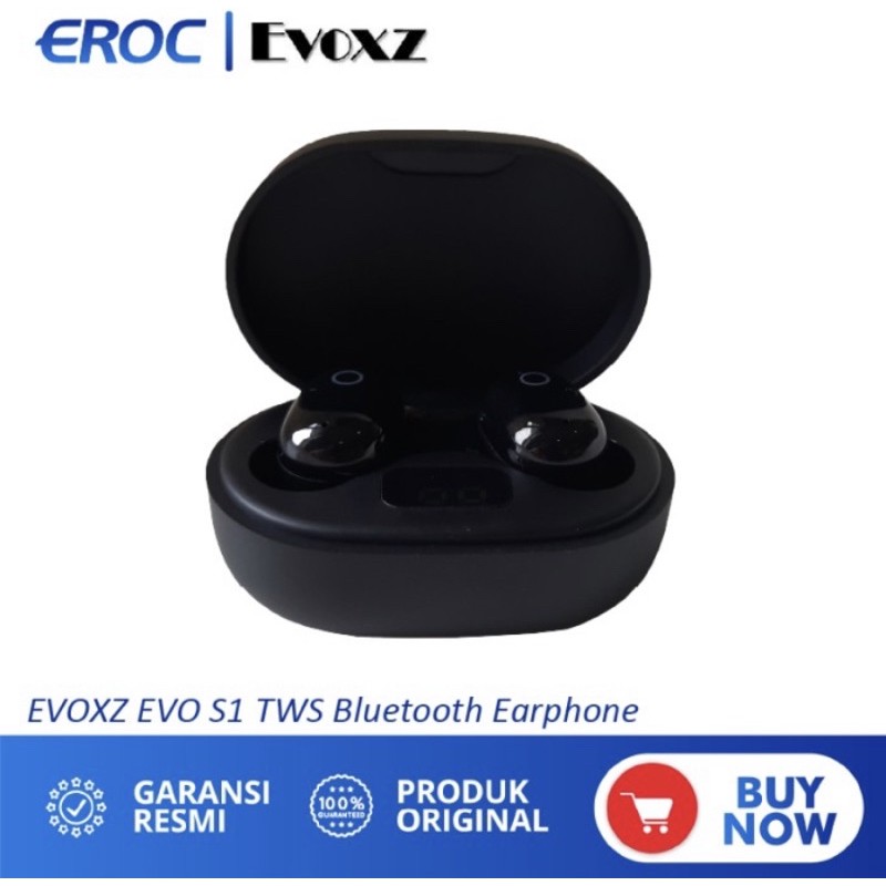 EVOXZ EVO S1 TWS Bluetooth Earphone Black - earphone bluetooth