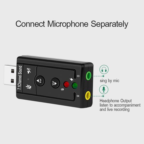 USB Sound 7.1 Channel Adapter External SoundCard USB 2.0 to 3.5mm Headphone Jack Audio