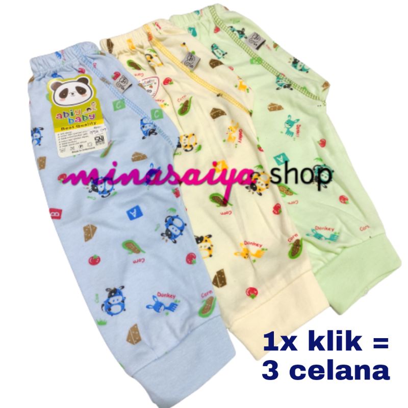 ABIY BABY 3 pcs Celana Panjang Bayi SNI Seri Warna Motif Uk. S - XL