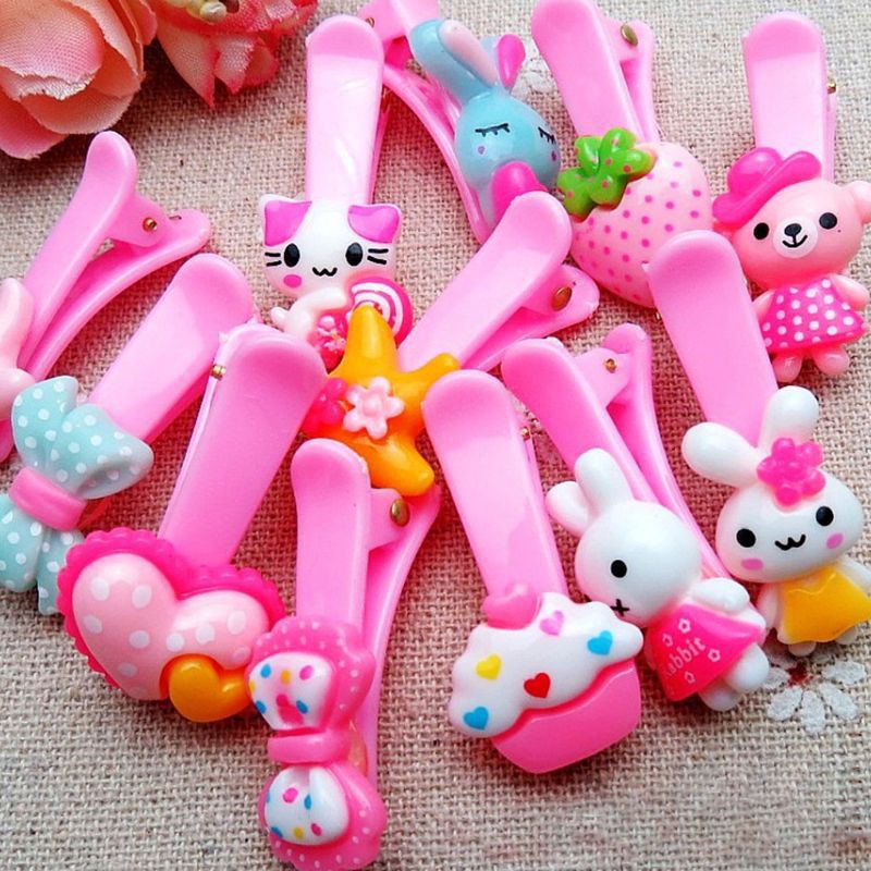 Glitter Child Baby Girls Polished Plastic Hair Clip Cute Cartoon Animal Floral Elastic Rubber Band Ponytail Holder Party Hairpin Barrette Random Style