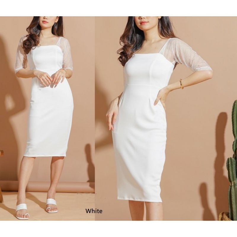 Dress Midi Korea Warna Putih
