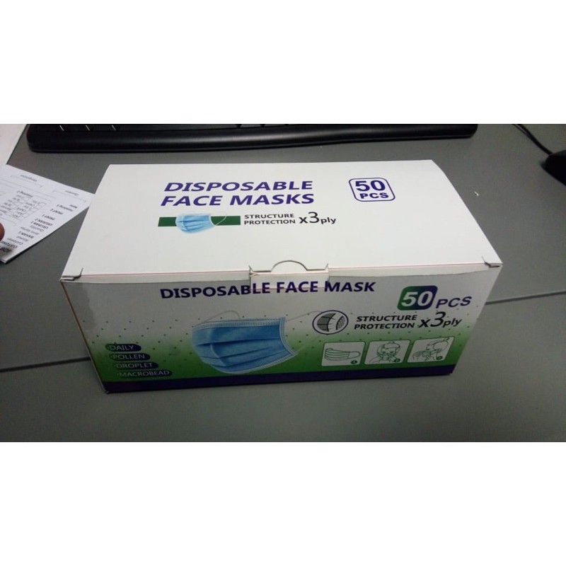 Disposable Facemask 50pcs / BOX Masker Kesehatan 3ply Masker wajah Earloop IZIN RESMI BNPB