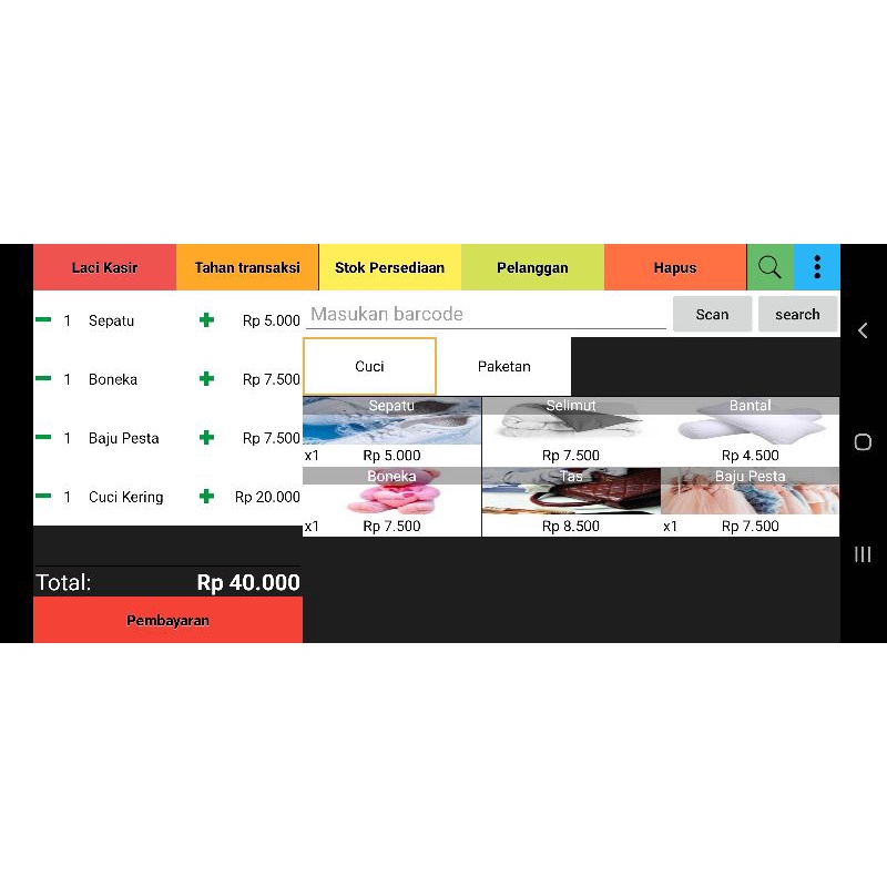 Paket mesin kasir android toko retail kelontong warung swalayan minimarket full versi lengkap murah