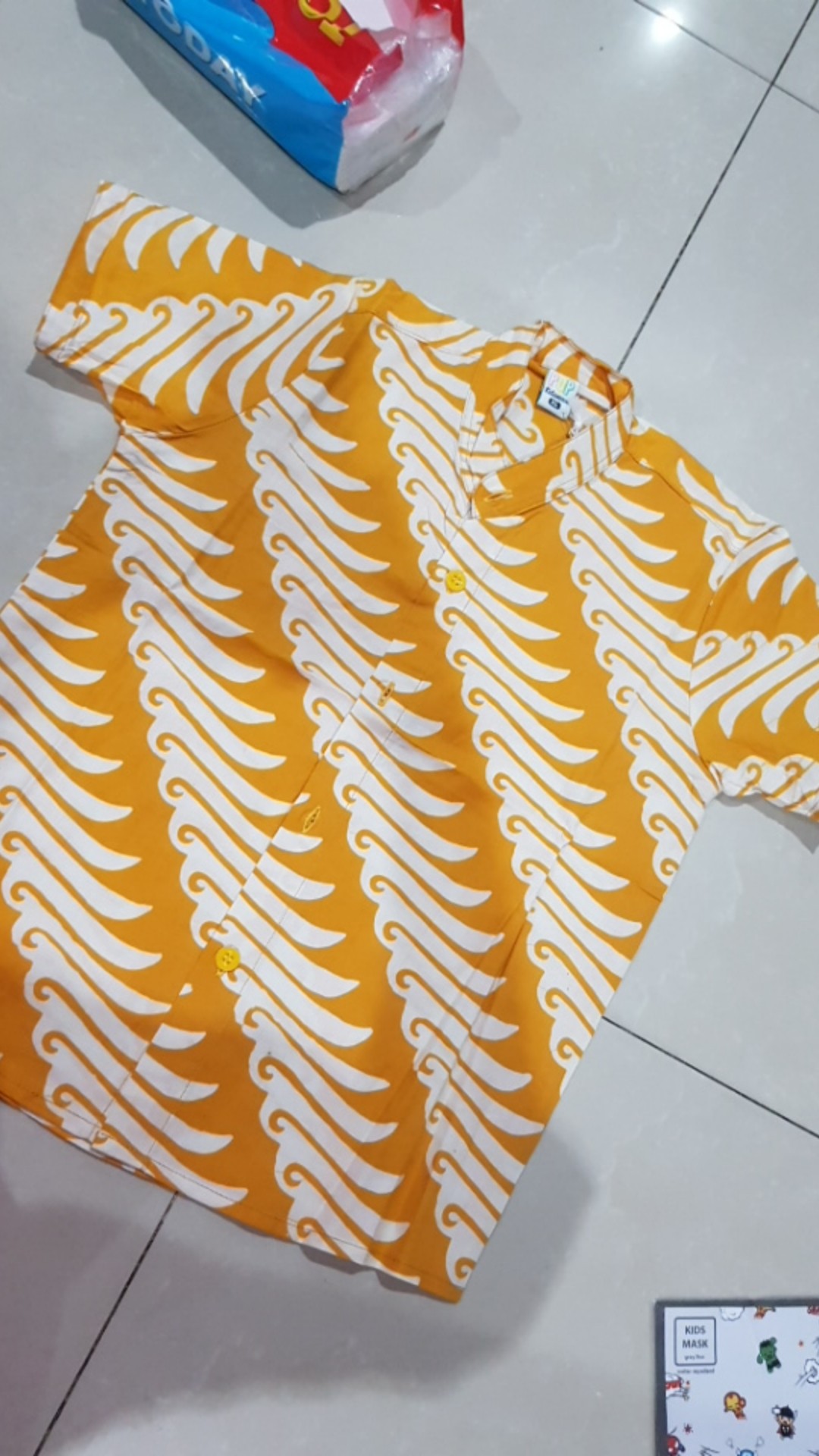 Pop Kidswear   Surya Batik - Kemeja Batik Anak Kuning Bahan Batik Cap Asli