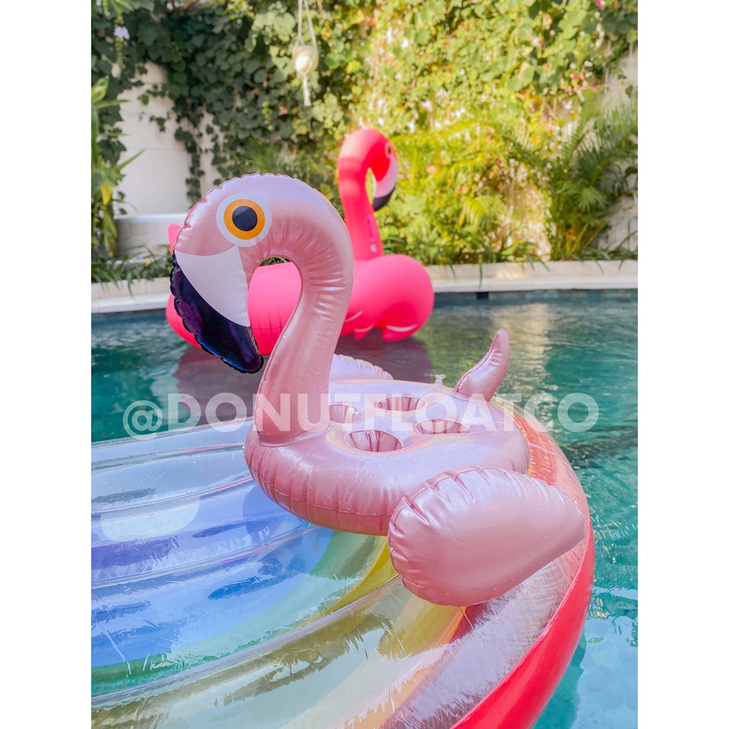 WE FLOAT BALI Rosegold Flamingo Floaties 4-Drink Slot Cup Holder Coaster Floating Tray Bali