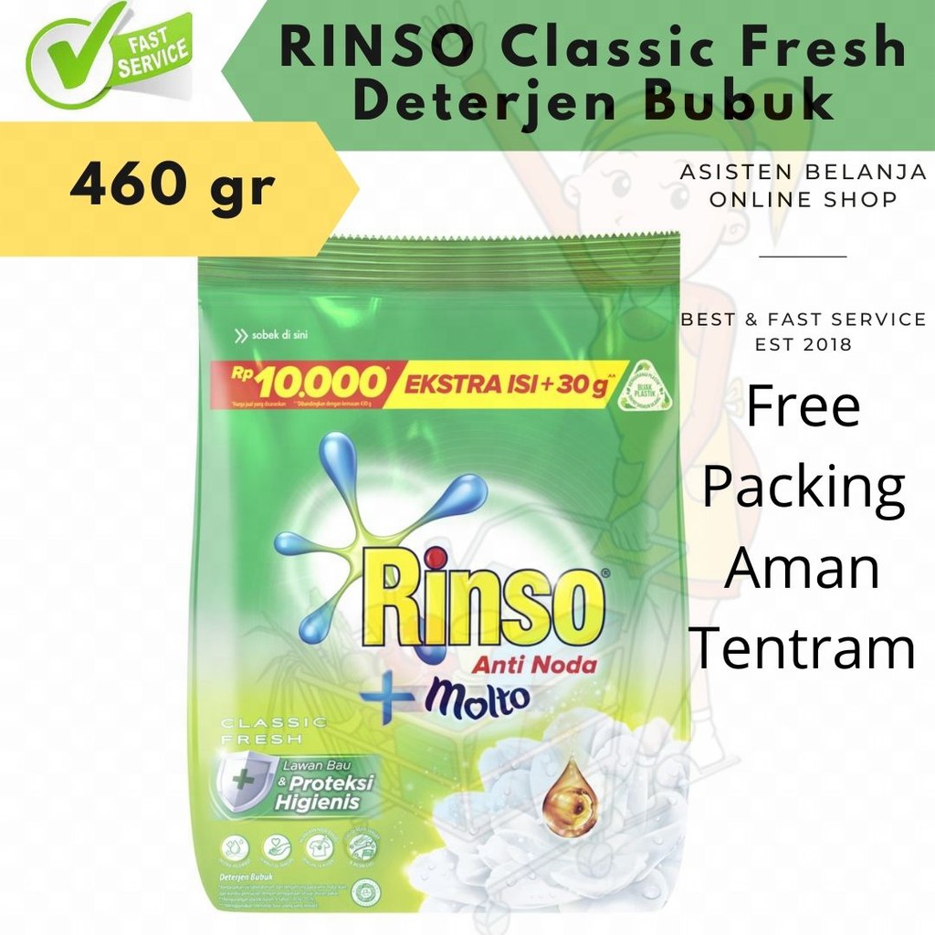 RINSO Detergen Sabun Bubuk Anti Noda Molto Classic Fresh 400g 400gram Deterjen Detergent