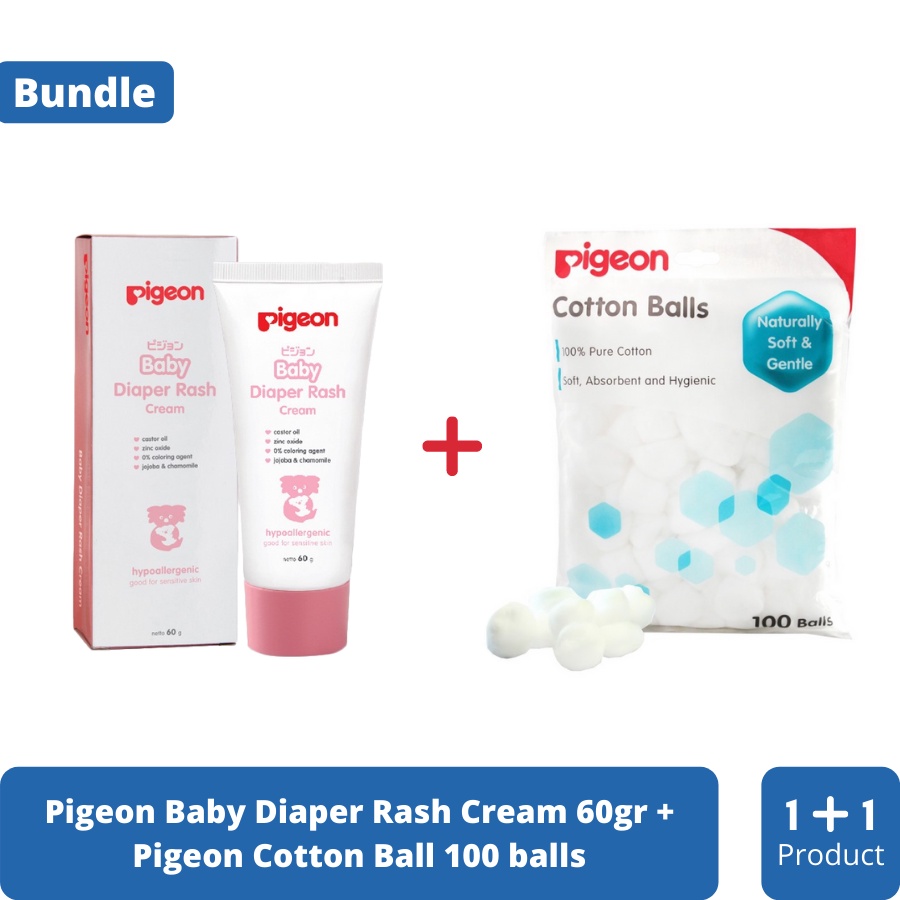 Pigeon Diaper Rash Cream 60gr & Cotton Ball Cream Ruam Bayi Cream