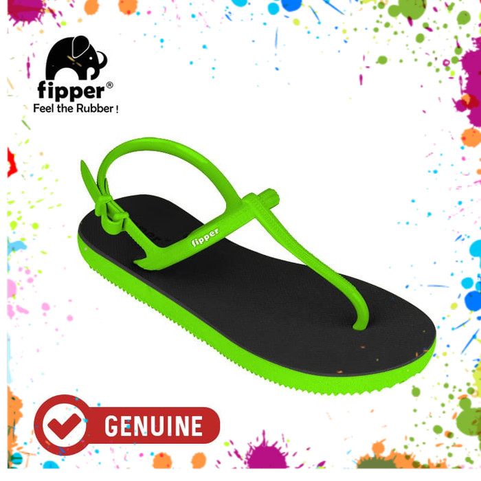 Fipper Strappy / Sandal Jepit Tali Wanita / Black  Green Apple