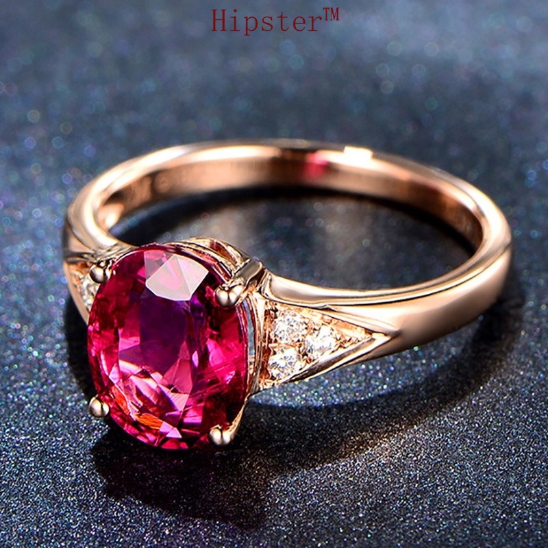 Hot Sale Fashion Trend Rose Gold Inlaid Ruby Adjustable Ring