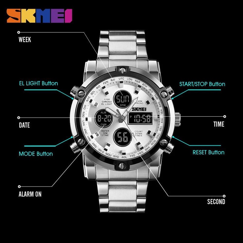 SKMEI 1389 Jam Tangan Watch Pria Digital Analog Stainless Steel