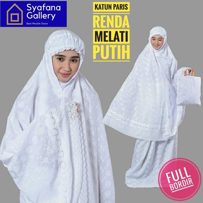 [Gmj1] Mukena Traveling Parasut Premium (New) WM266 Mukena Dewasa Katun Paris Putih Bordir Renda Mel