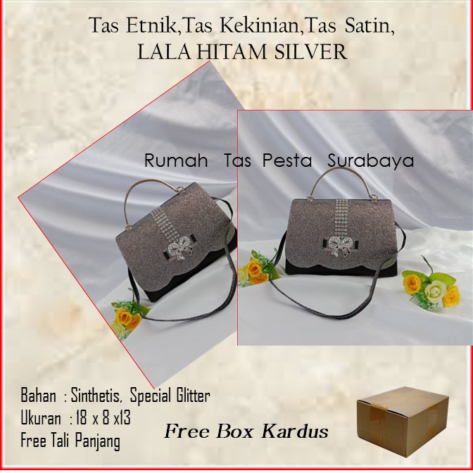 Tas Etnik,Tas Kekinian,Tas Satin,LALA HITAM SILVER