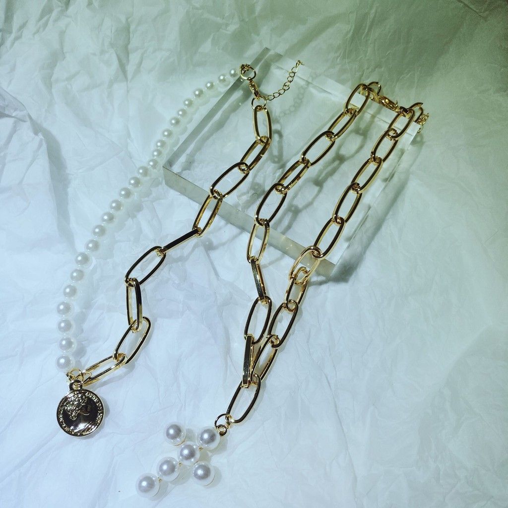 CH-10 set 2 pcs kalung mutiara wanita rantai gold emas korea jepang japan import