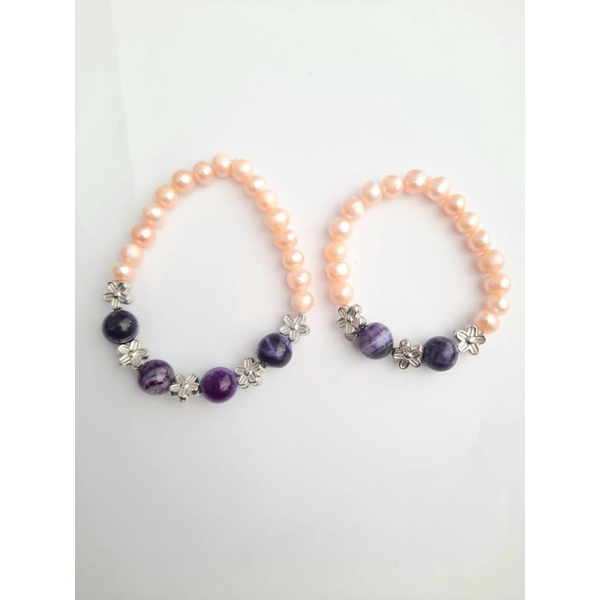 PROMO COUPEL GELANG IBU ANAK MUTIARA ASLI ALAMI AIR TAWAR LOMBOK DAN BATU GELANG ELASTIS MURAH