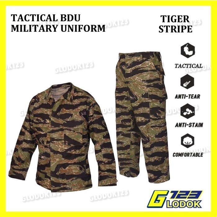 Combat Suit BDU Tactical SWAT Police Loreng Gurun Tiger Stripe Import