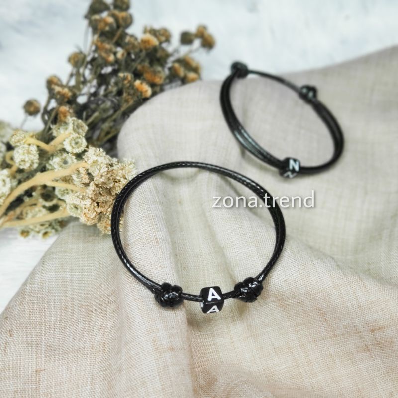 Gelang Inisial Huruf Alfabet A-Z Gelang Inisial Nama Tali Kulit Korea Anti Air Waterproof Gelang Cou