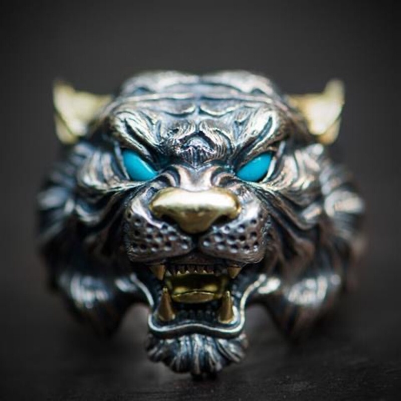 2022 Hot Cincin Desain Kepala Harimau Gaya Punk Hip Hop Untuk Pria boy birthday party favors accessories