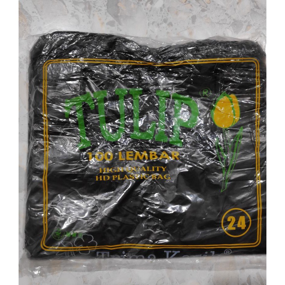 Kantong plastik / kresek no 24 hitam, putih &amp; merah tulip