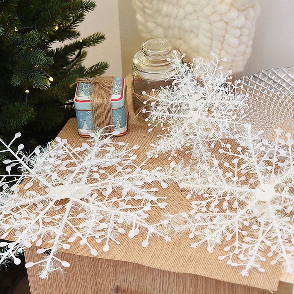 30pcs Ornamen Desain Snowflakes Bahan Plastik Untuk Dekorasi Pohon Natal