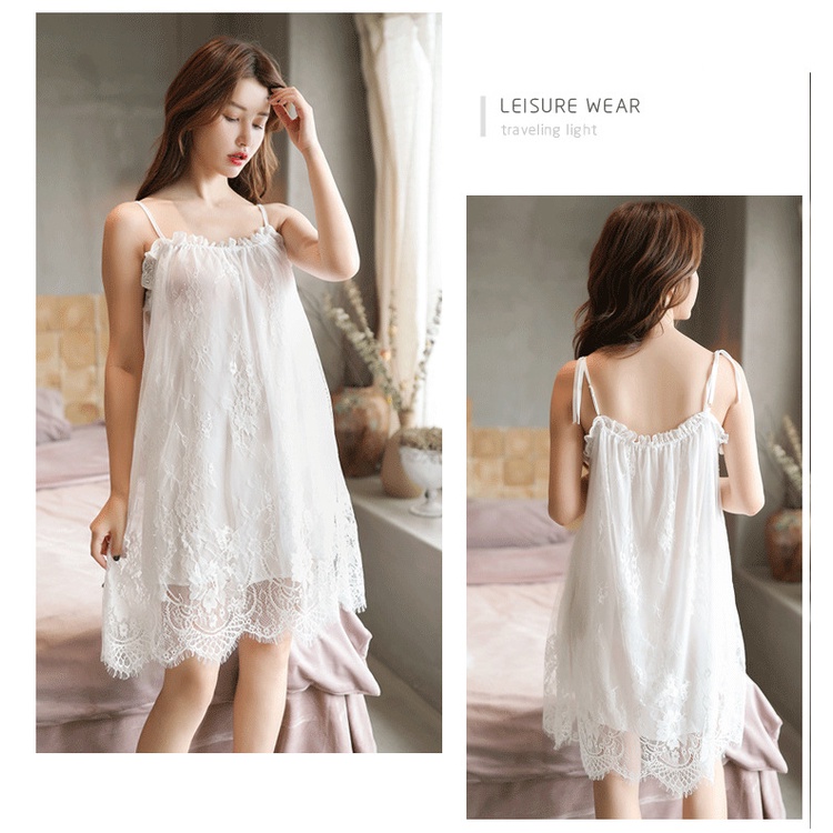 Lingerie Sexy Long Nightdress Baju Tidur Sexy Wanita Simple Korean Version Sweet Lingerie Sexy Dress