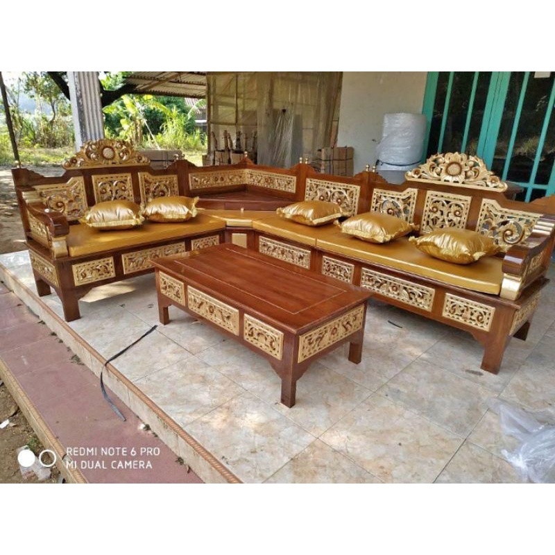 Furniture kursi sofa tamu model sudut mahkota / model kursi ruang tamu sempit / model kursi kayu unt