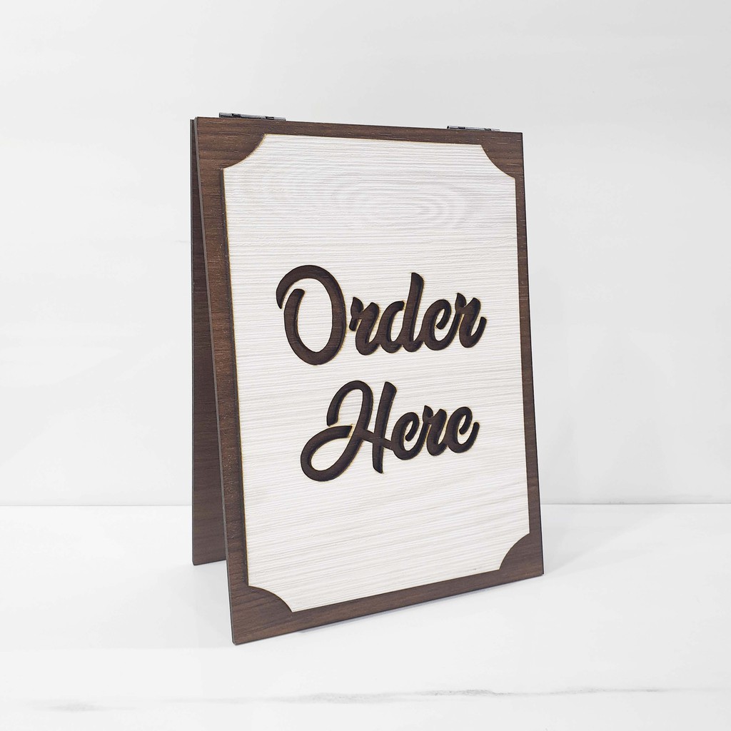 Signage Cafe duduk - ORDER HERE (MEJA) - Standing Sign Meja Counter